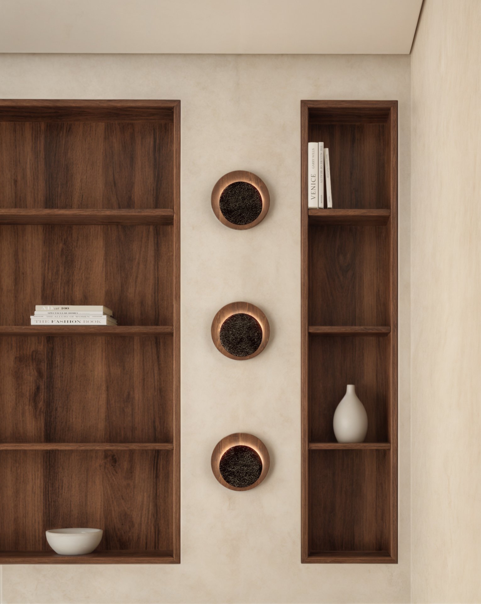 AURA wall luminaires made of wood and porcelain steel designed by Bandido