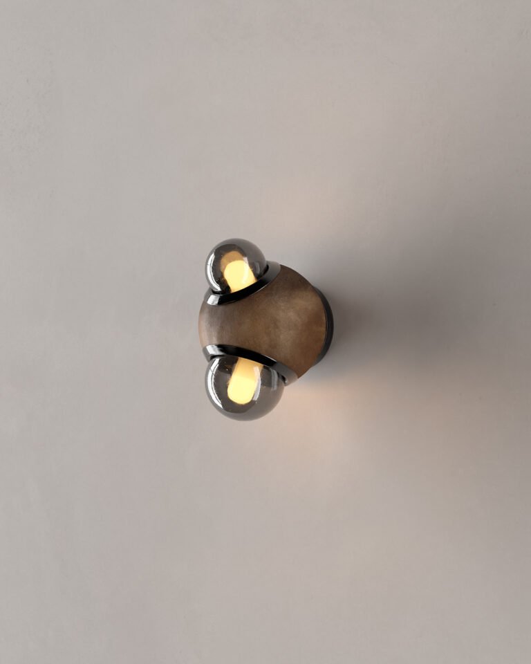 HUMO 13 wall lamp in mottled mud color with smoked glass diffusers and black anodized aluminum detail designed by Bandido Studio