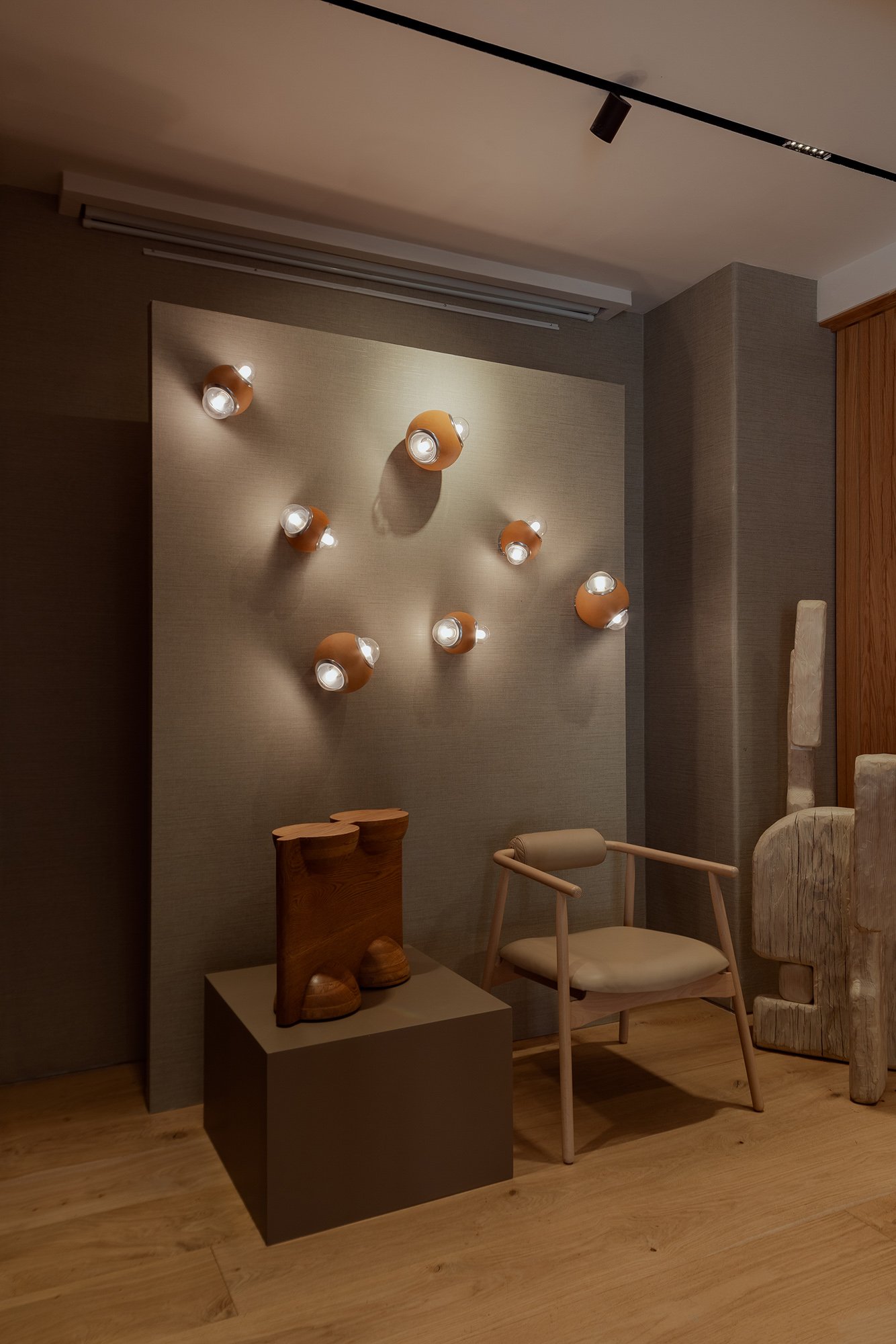 Arrangement of SMOKE natural clay Mexican design sconce lamps by Bandido Studio at Casa Hotbook