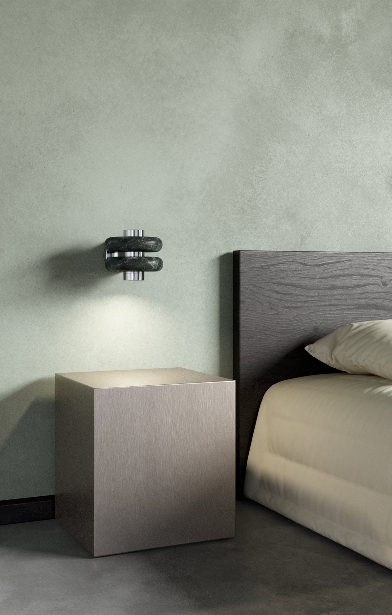 DUO Green Tikal reading wall lamp designed by Bandido Studio in bedroom