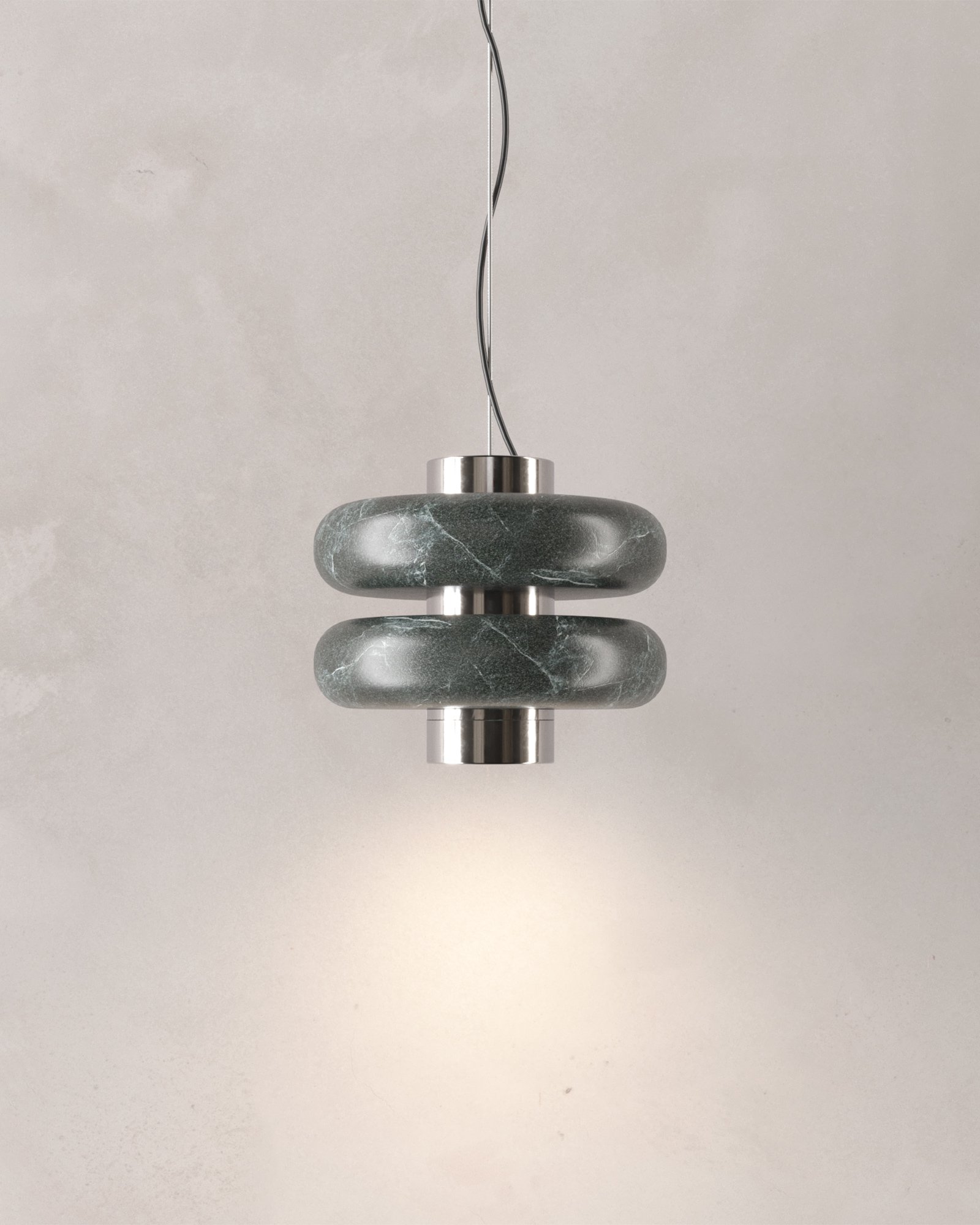 DUO pendant light made of verde tikal marble designed by Bandido Studio.