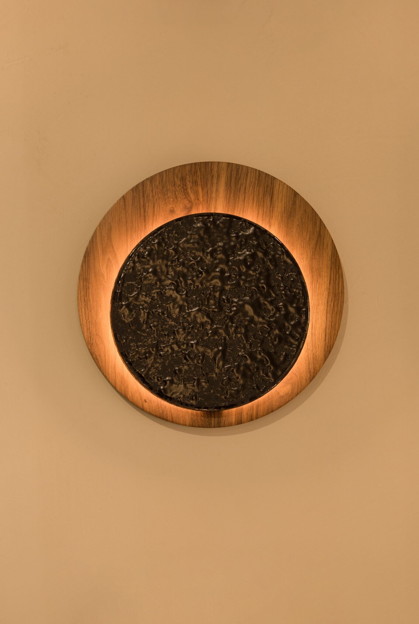 Aura wall lamp, wood and steel materials designed by Bandido Studio