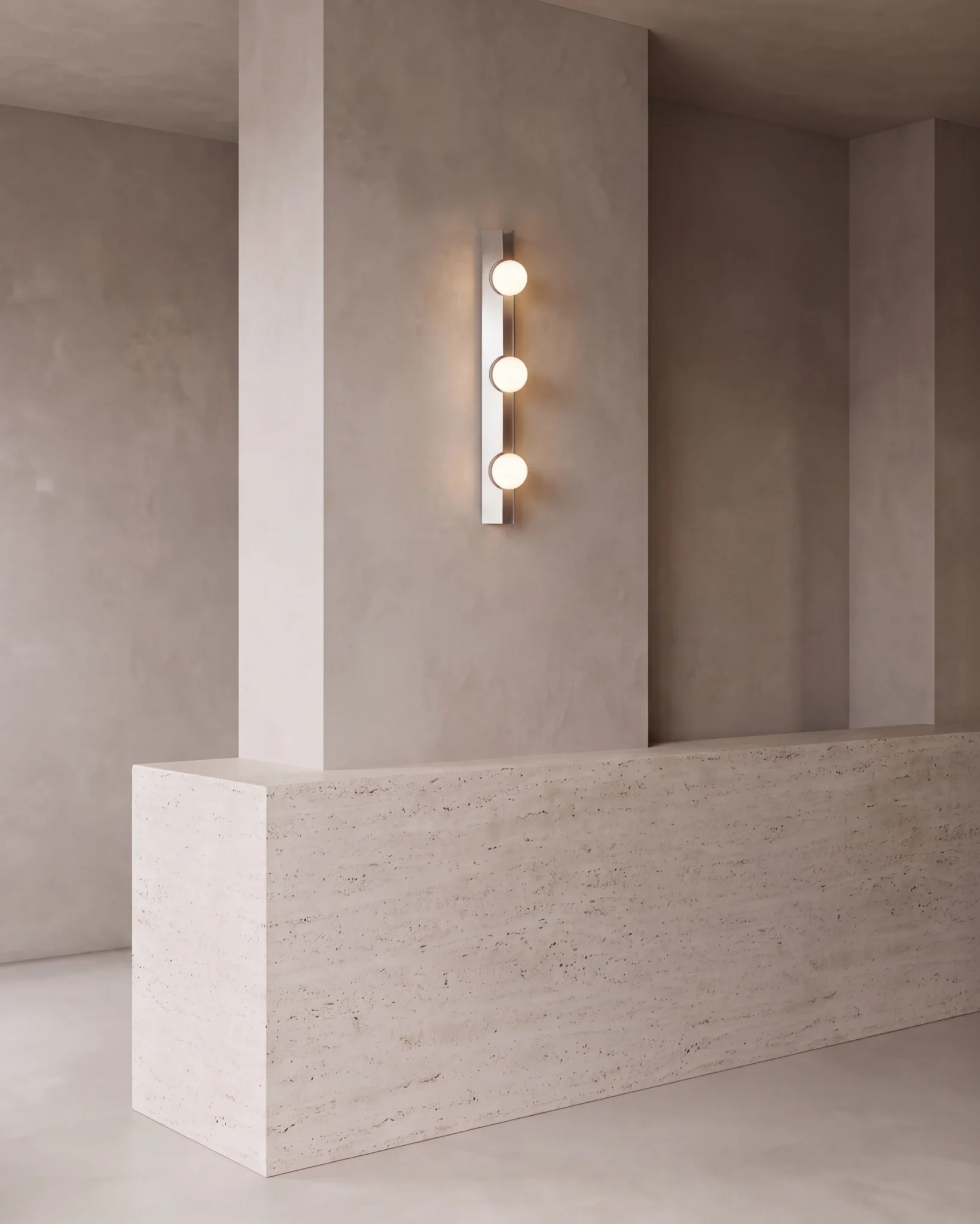 Luminaria arbotante FLUX acero inoxidable con difusores de vidrio esféricos, diseñada por Bandido Studio