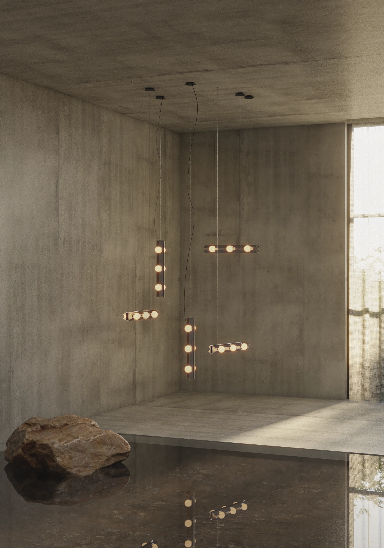 Set of FLUX 70 pendant lamps with a metal body and glass diffusers designed by Bandido in Mexico