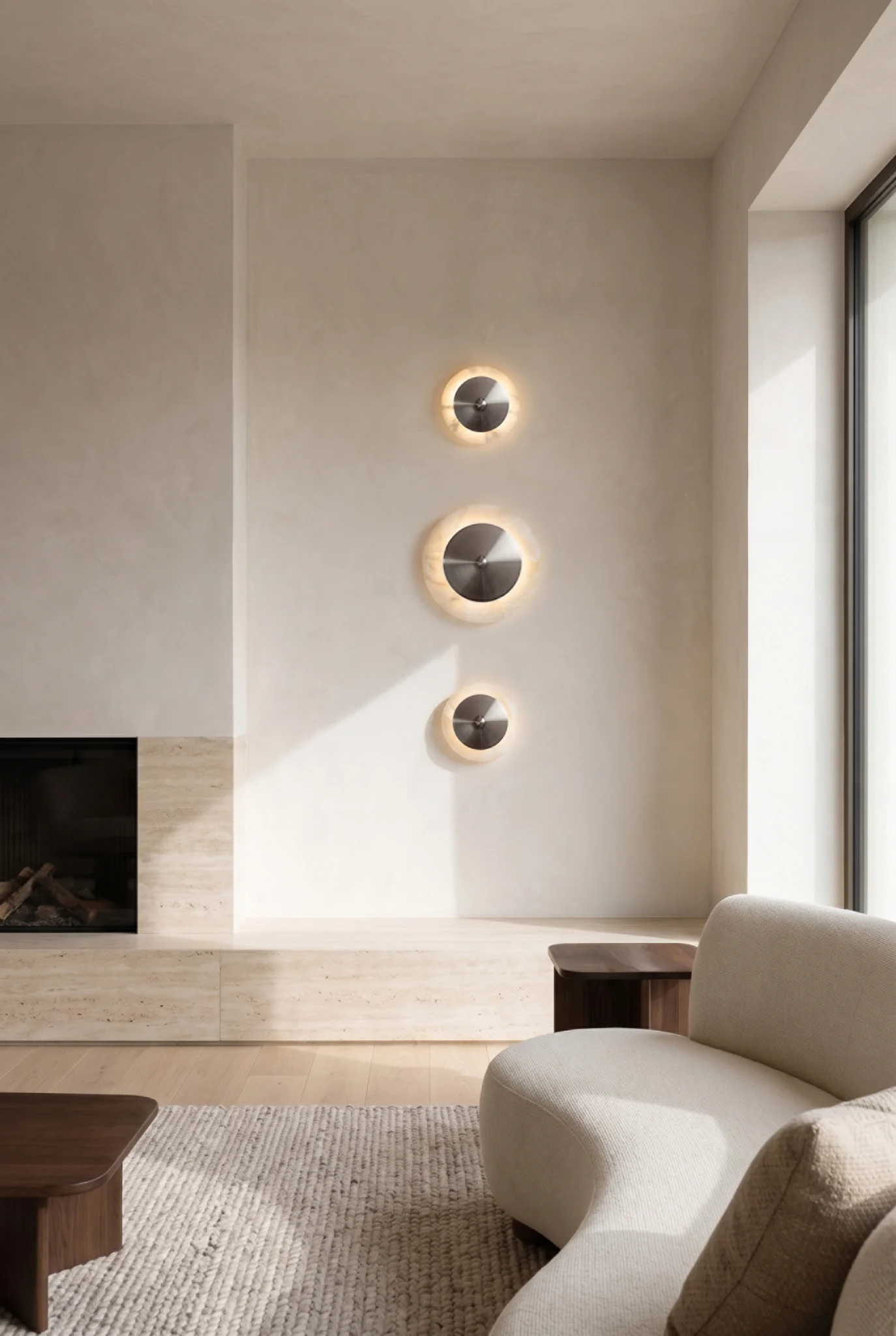 Set de Lámparas de pared FASE acabado acero cepillado y plato de ónix, luz cálida diseño de Bandido Studio Puebla México